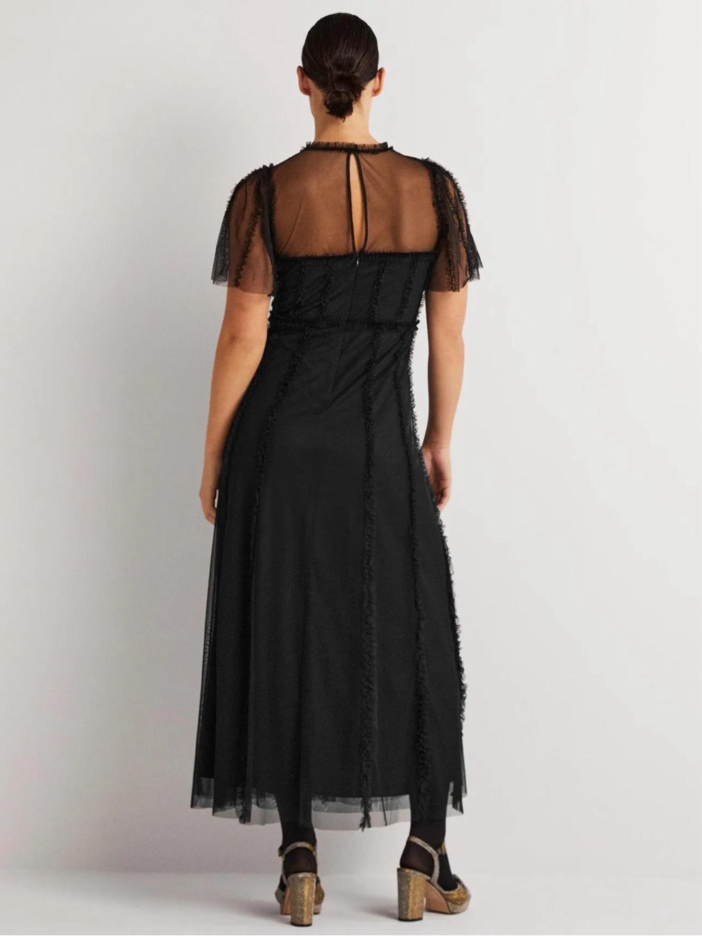 Boden frill tulle batwing sleeve dramatic long dress 14 - Picture 2 of 9